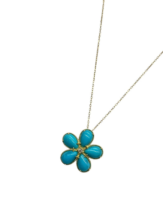 NO BRAND Turquoise Flower Diamond Necklace