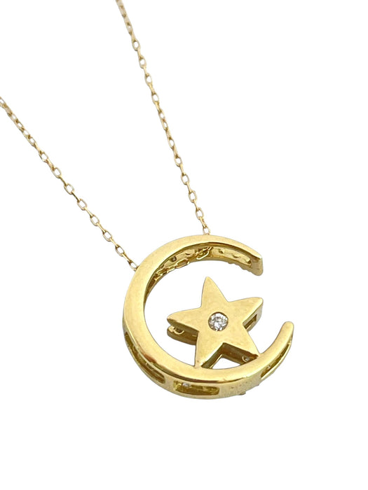 NO BRAND Star & Moon Diamond Necklace