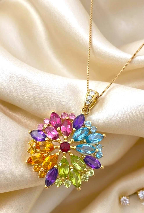 NO BRAND Multicolor Stone Diamond Necklace