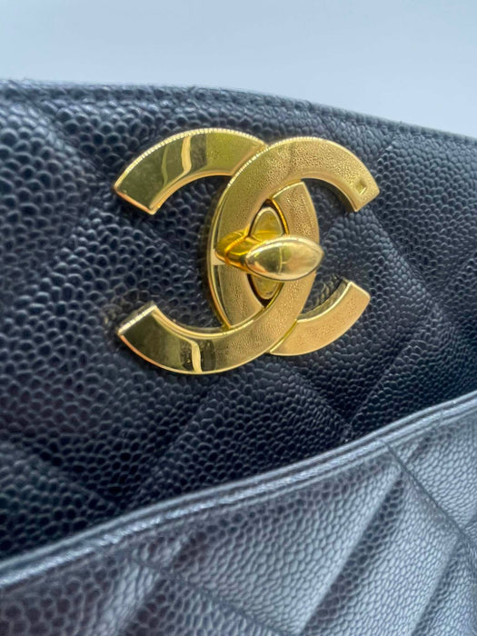 CHANEL CC Quilted Caviar Turn Lock Tote Bag