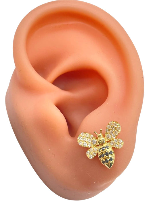 NO BRAND Bee Black & White Diamond Stud Earrings