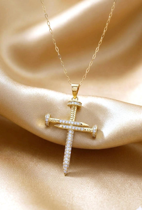 NO BRAND Cross Nail Diamond Necklace