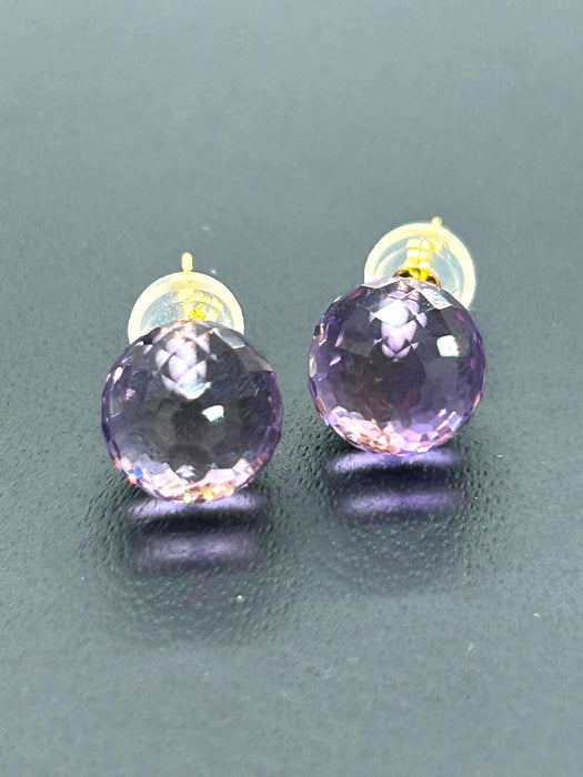 NO BRAND Amethyst Mirror Ball Stud Earrings
