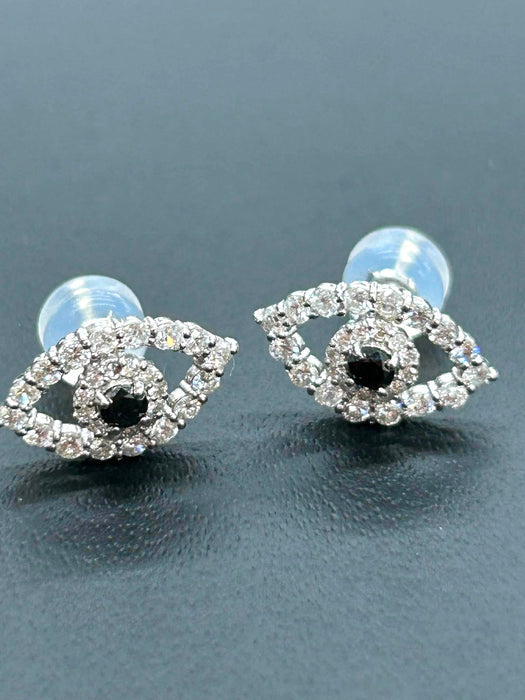 NO BRAND Evil Eye Black & White Diamond Stud Earrings