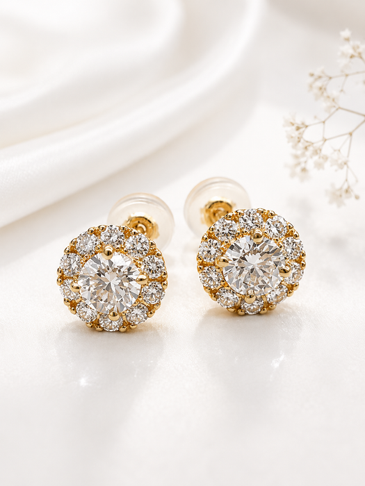 NO BRAND Round Cluster Diamond Earrings