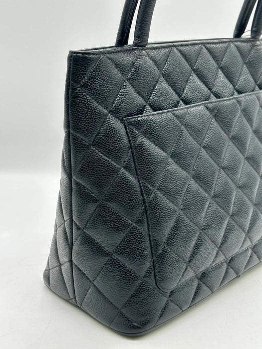 CHANEL Medallion Black Caviar Skin Handbag