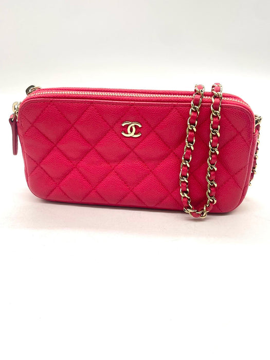 CHANEL CC Double Zip Quilted Clutch Chain Shoulder Bag