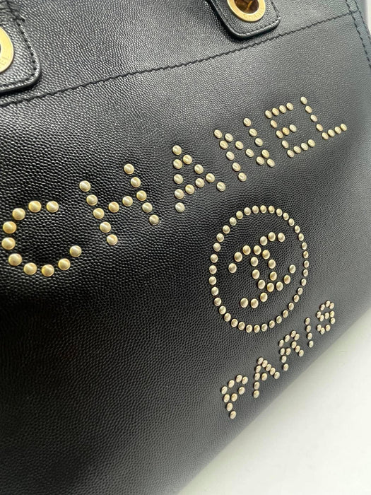 CHANEL Deauville Studded Black Caviar Leather 2-Way Bag