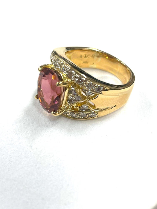 NO BRAND Pink Tourmaline Diamond Ring