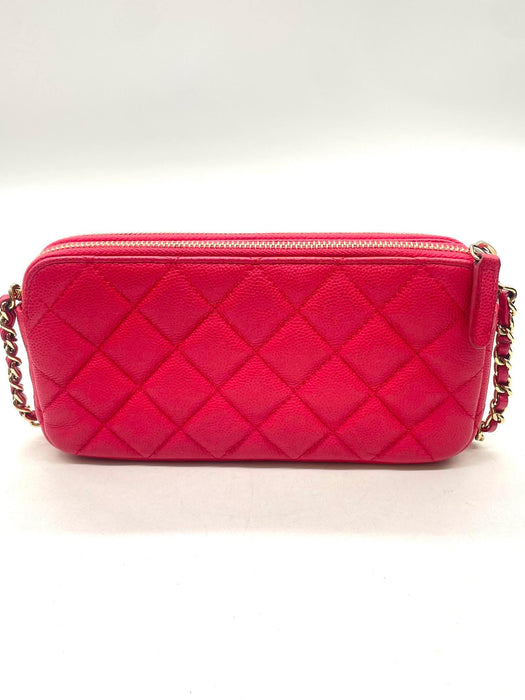 CHANEL CC Double Zip Quilted Clutch Chain Shoulder Bag