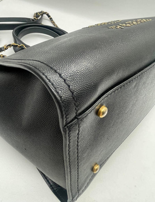 CHANEL Deauville Studded Black Caviar Leather 2-Way Bag