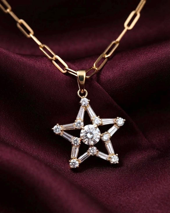 NO BRAND Star Baguette Diamond Necklace