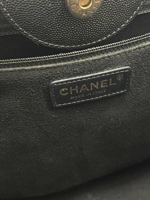 CHANEL Deauville Studded Black Caviar Leather 2-Way Bag