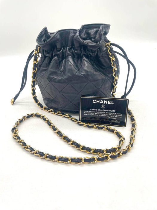 CHANEL Vintage Quilted Lambskin Drawstring Bucket Bag