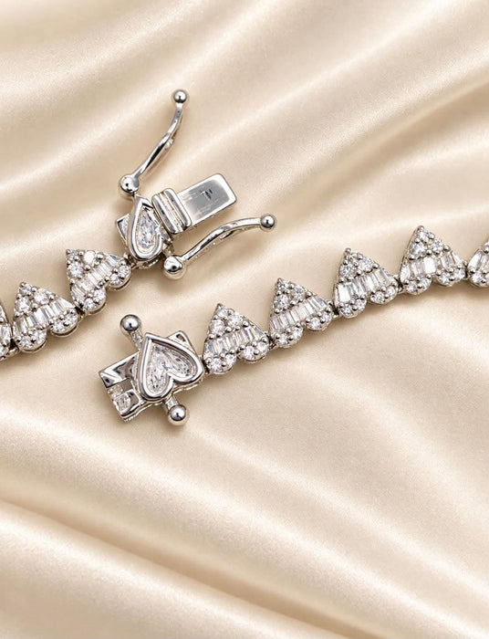 NO BRAND Heart Baguette Tennis Diamond Necklace