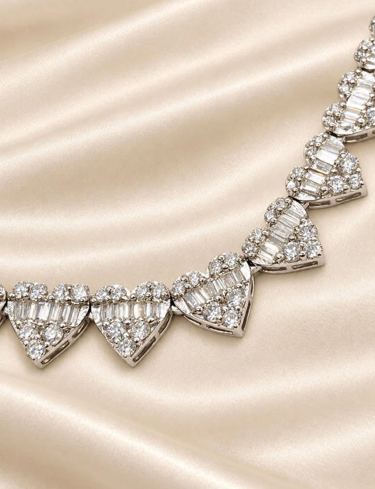NO BRAND Heart Baguette Tennis Diamond Necklace