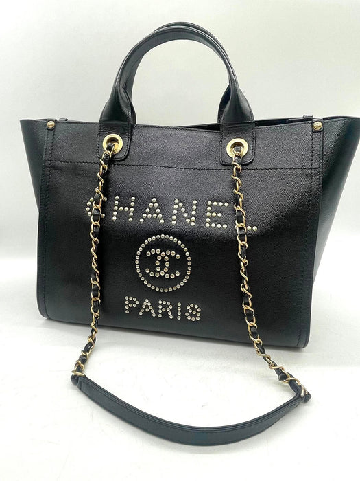 CHANEL Deauville Studded Black Caviar Leather 2-Way Bag