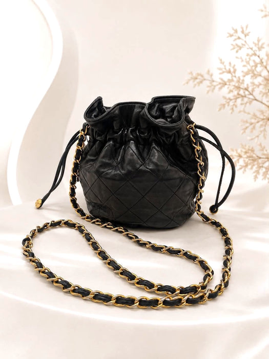 CHANEL Vintage Quilted Lambskin Drawstring Bucket Bag