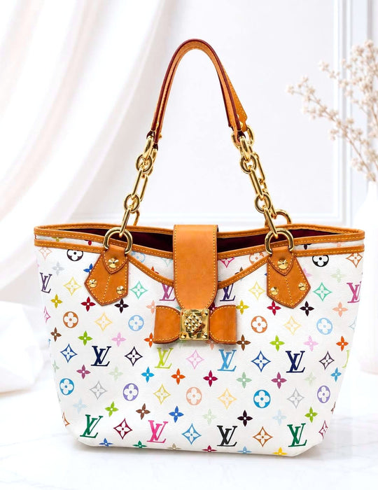 LOUIS VUITTON Annie GM White Multicolor Monogram Tote Bag