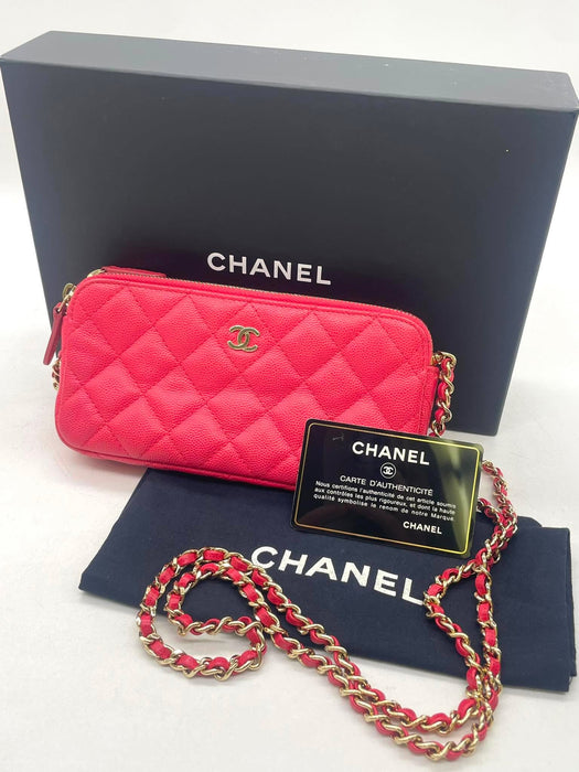 CHANEL CC Double Zip Quilted Clutch Chain Shoulder Bag