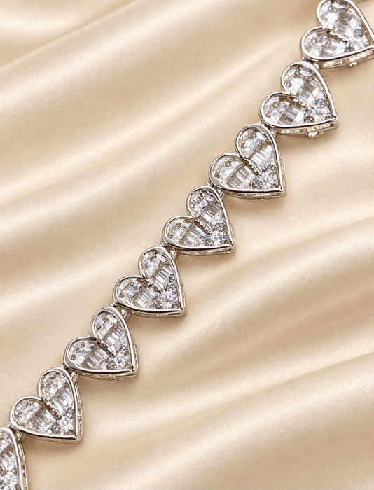 NO BRAND Heart Baguette Tennis Diamond Necklace
