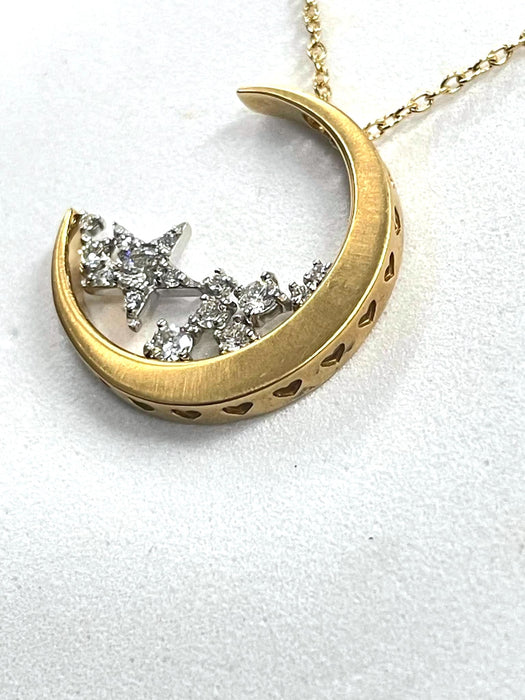NO BRAND Moon and Star Two-Tone Diamond Necklace