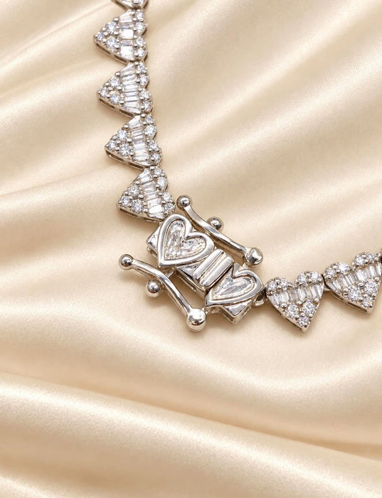NO BRAND Heart Baguette Tennis Diamond Necklace