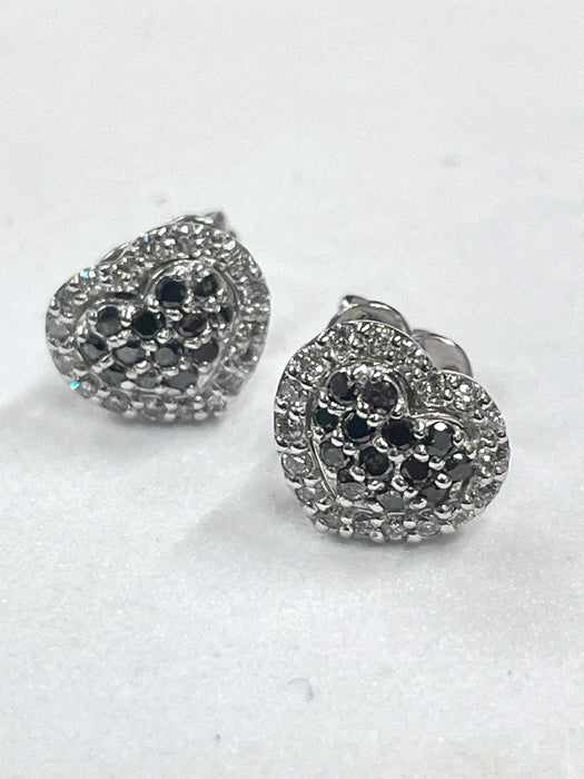 PONTE VECCHIO Heart Black & White Diamond Stud Earrings