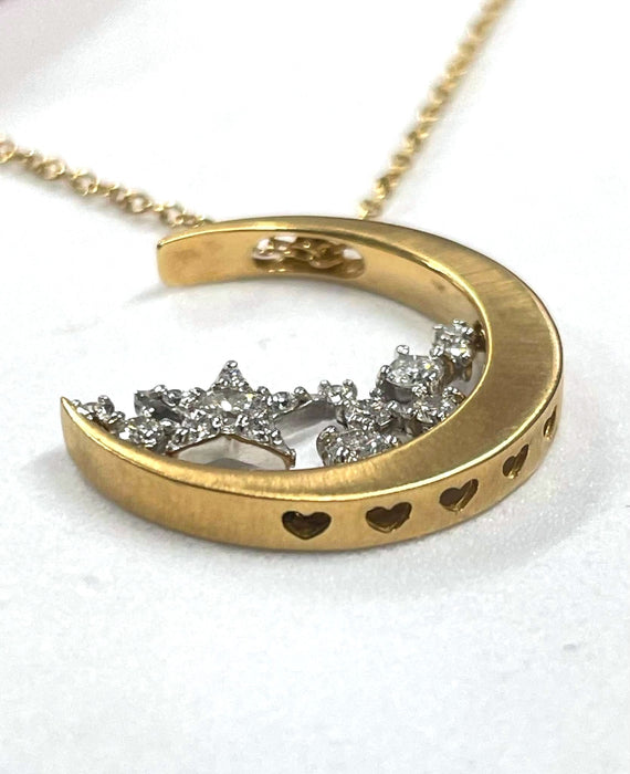 NO BRAND Moon and Star Two-Tone Diamond Necklace