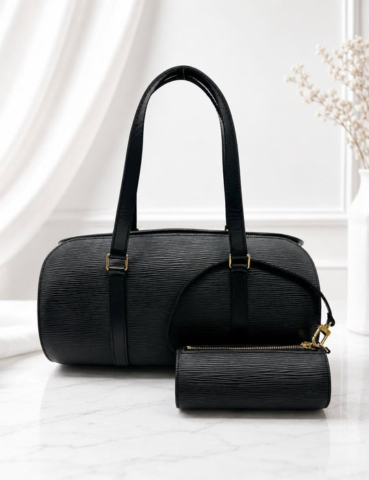 LOUIS VUITTON Soufflot Black Epi with Pouch Handbag