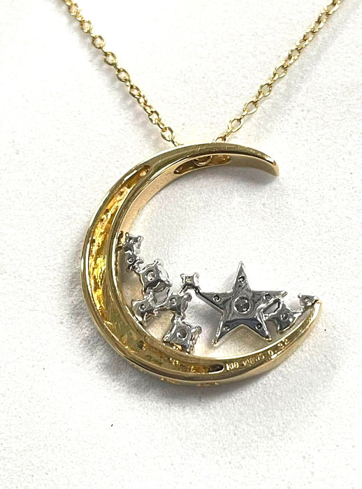 NO BRAND Moon and Star Two-Tone Diamond Necklace