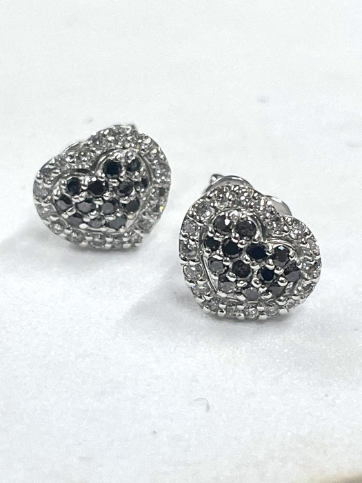 PONTE VECCHIO Heart Black & White Diamond Stud Earrings