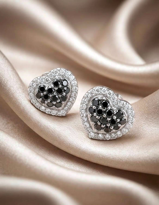 PONTE VECCHIO Heart Black & White Diamond Stud Earrings