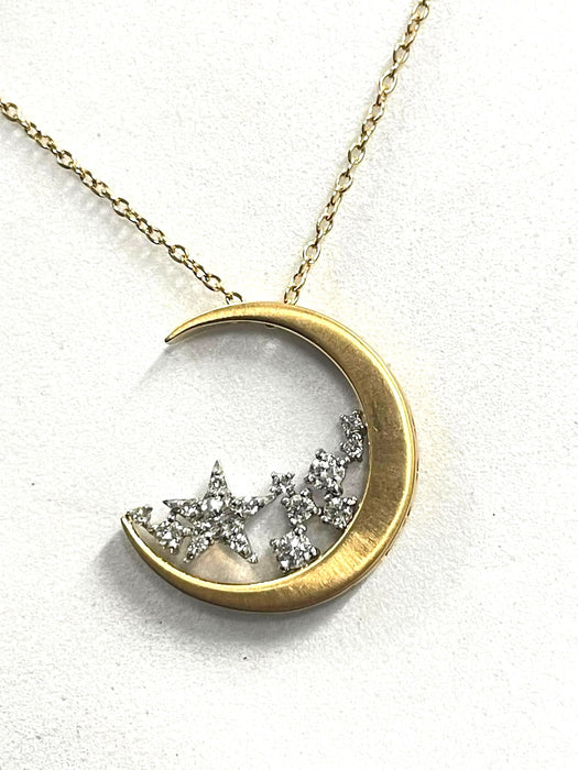 NO BRAND Moon and Star Two-Tone Diamond Necklace