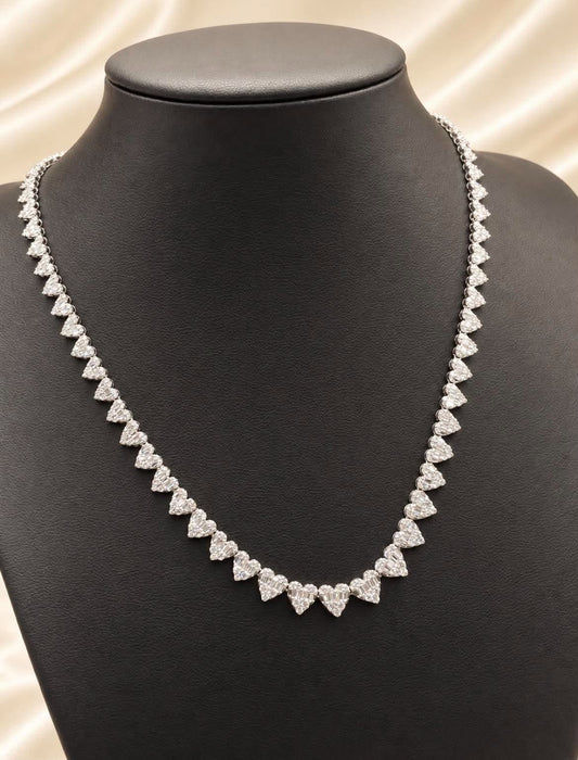 NO BRAND Heart Baguette Tennis Diamond Necklace