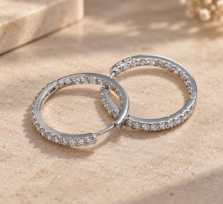 NO BRAND In and Out Diamond Hoop Earrings