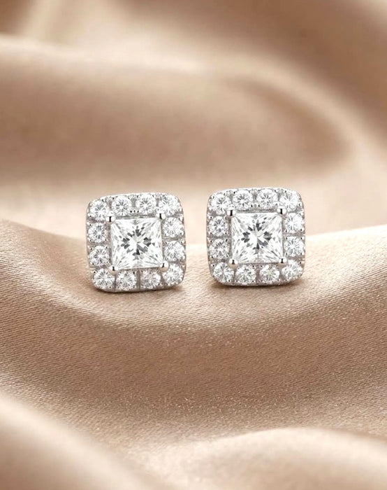 NO BRAND Square Diamond Stud Earrings
