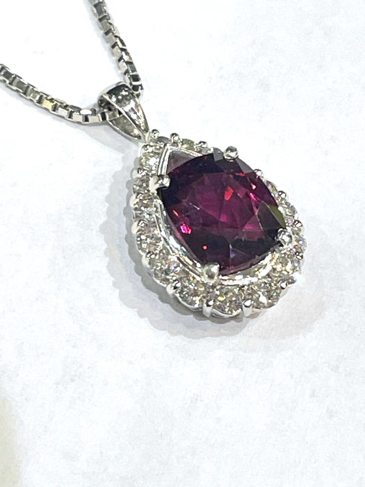 NO BRAND Garnet & Pear Shape Diamond Necklace