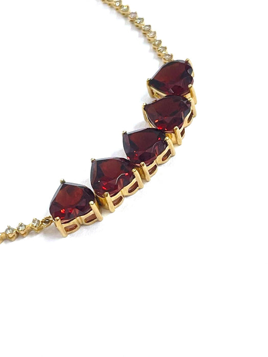 NO BRAND 5P Red Garnet Heart & Diamond Tennis Bracelet