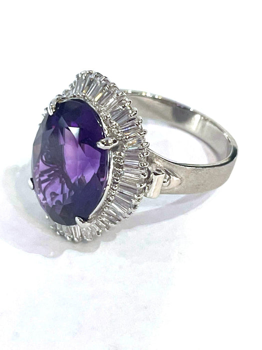 NO BRAND Amethyst & Baguette Diamond Ring