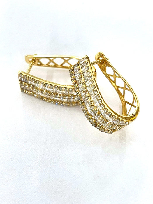 NO BRAND Baguette Diamond Hoop Earrings