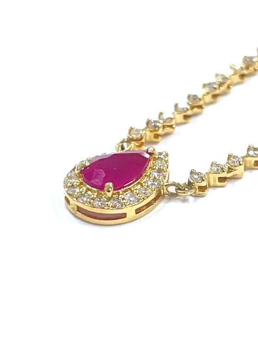 NO BRAND Ruby Pear Shape Diamond Necklace