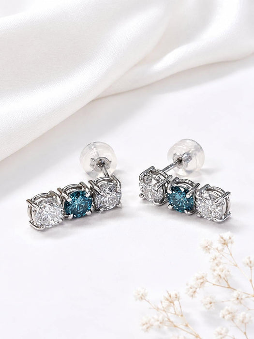 NO BRAND Blue & White Diamond Stud Earrings