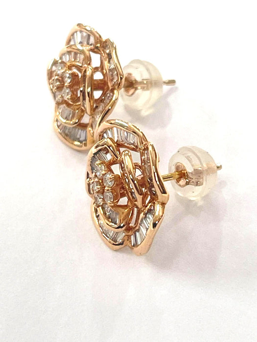 NO BRAND Camelia Baguette Diamond Stud Earrings