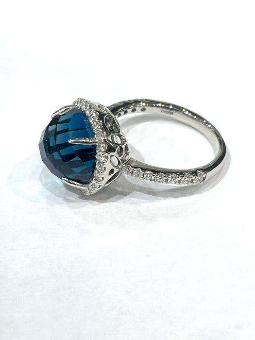 NO BRAND Blue Topaz & Diamond Ring