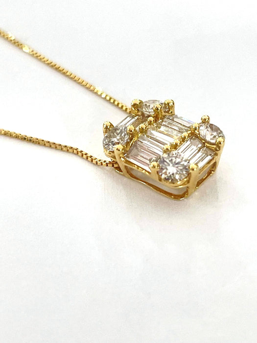 NO BRAND Square Baguette Diamond Necklace