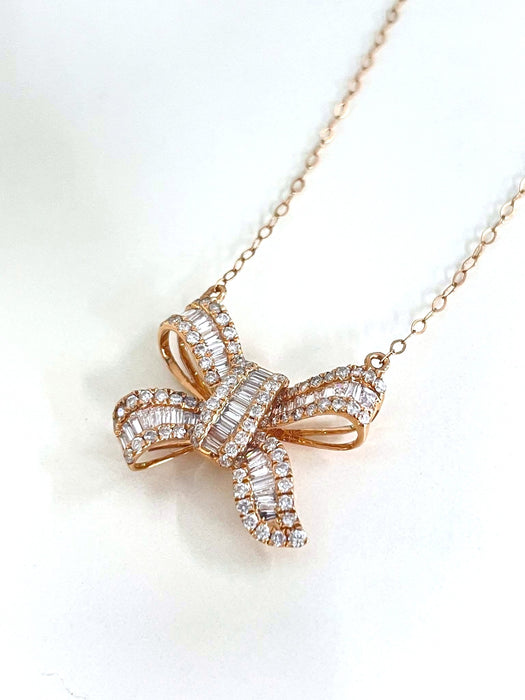 NO BRAND Bow Baguette Diamond Necklace