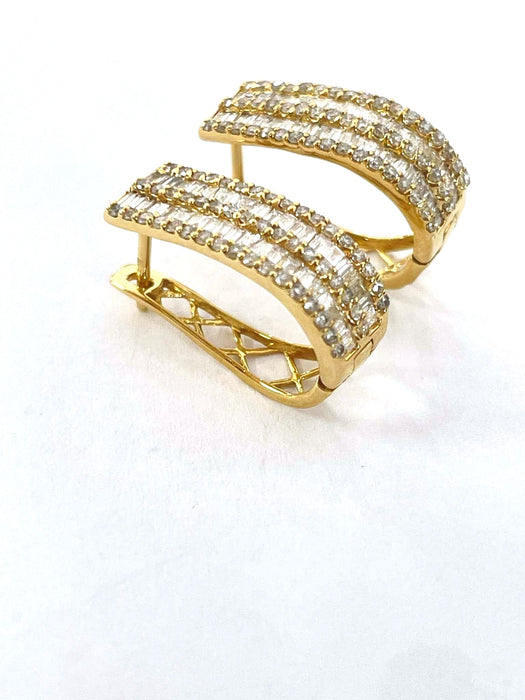 NO BRAND Baguette Diamond Hoop Earrings