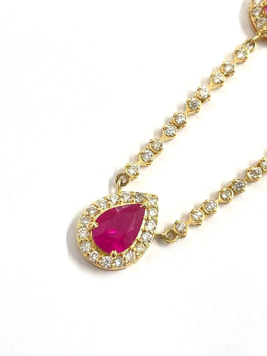 NO BRAND Ruby Pear Shape Diamond Necklace