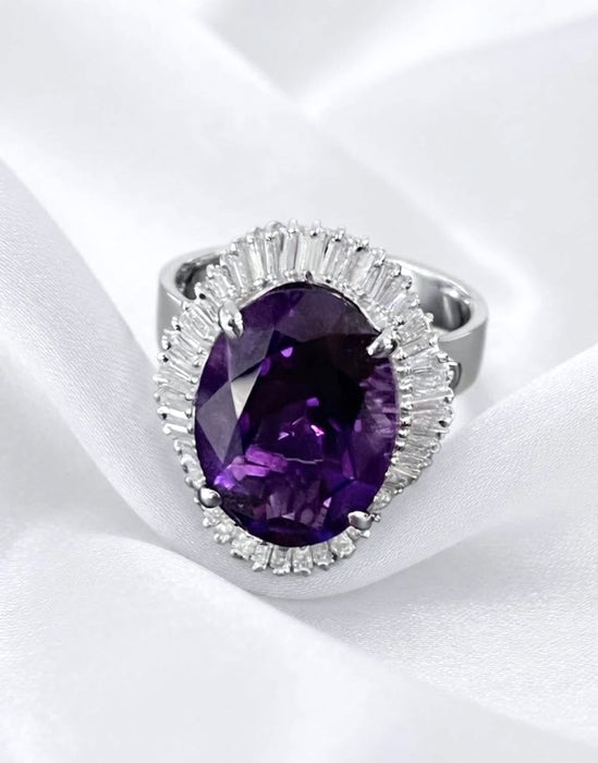NO BRAND Amethyst & Baguette Diamond Ring